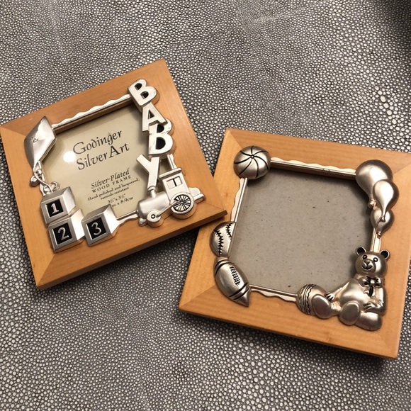 BABY 2 Picture Frames Silver Plated Wood Frame Hand Polished Lacquered 3.5”x3.5” - Picture 6 of 6